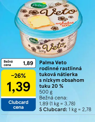 Palma Veto Rodinné rastlinná tuková nátierka s nízkym obsahom tuku 20%