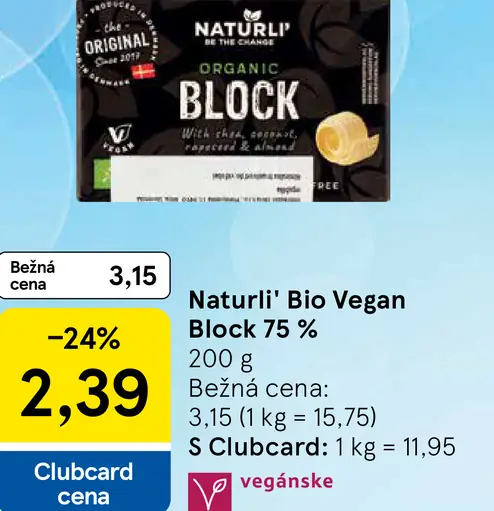 Naturli' Bio Vegan Block 75 %