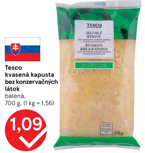 Tesco kysaná kapusta bez konzervačných látok