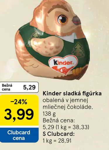 Kinder Sladká figúrka obalená v jemnej mliečnej čokoláde