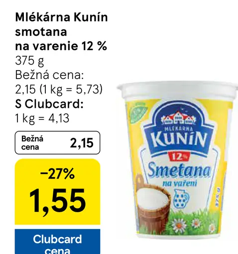 Mlékárna Kunín smotana na varenie 12 %