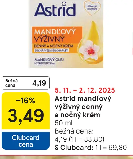 Astrid Mandľový výživný denný a nočný krém