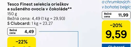 Tesco Finest selekcia orieškov a sušeného ovocia v čokoláde