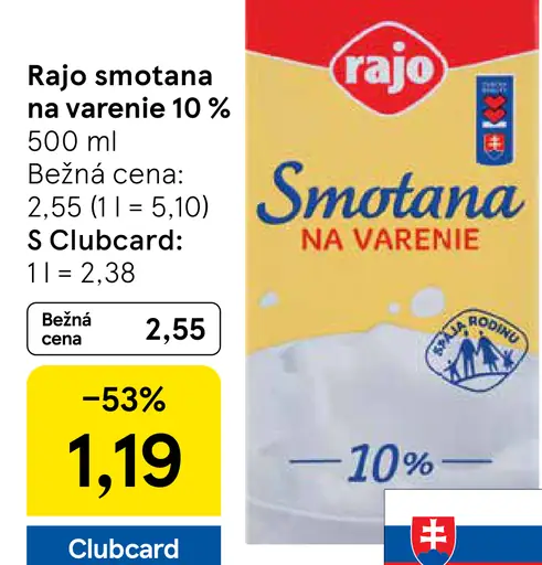Rajo Smotana na varenie 10%