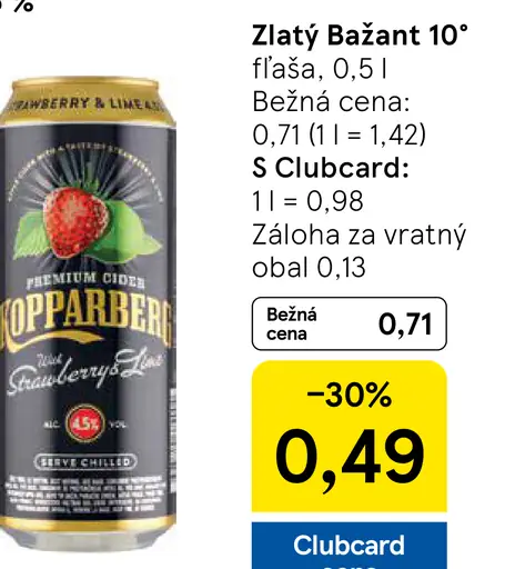 Zlatý Bažant 10° fľaša plechovka