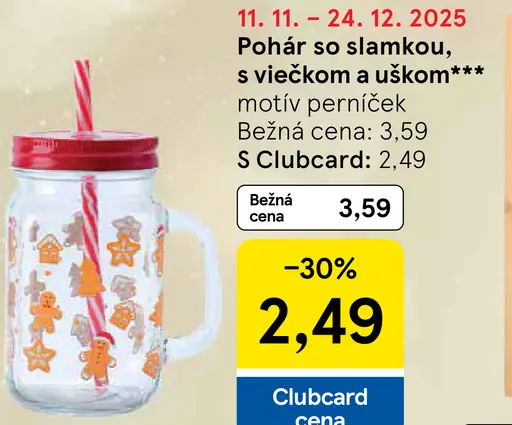 Pohár so slamkou, viečkom a uškom motív perníček