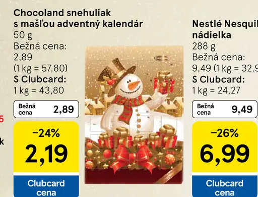 Chocoland snehuliak s mašľou adventný kalendár