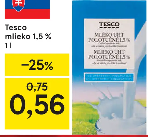 Mlieko UHT polotučné 1,5%