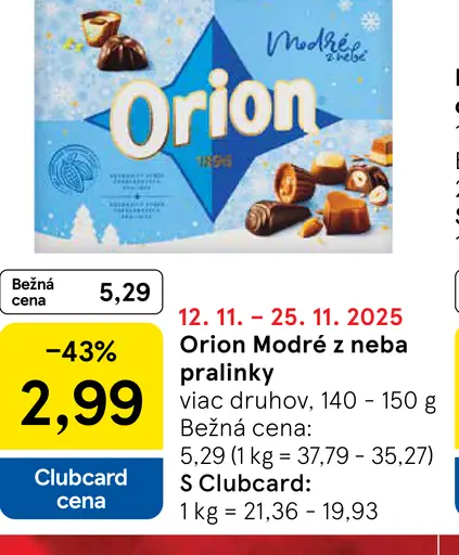 Orion Modré z neba pralinky