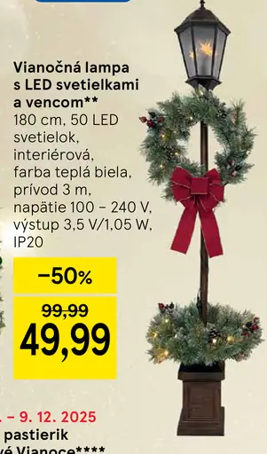 Vianočná lampa s LED svetielkami a vencom