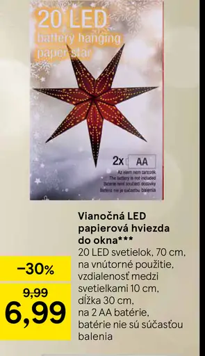 Vianočná LED papierová hviezda do okna