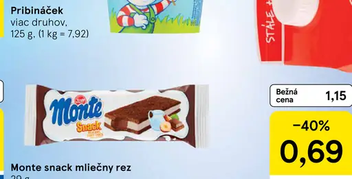 Monte snack mliečny rez