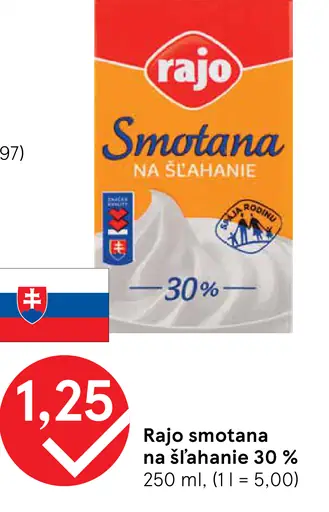 Rajo Smotana na šľahanie 30 %