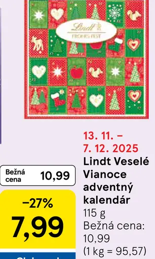 Lindt Veselé Vianoce adventný kalendár