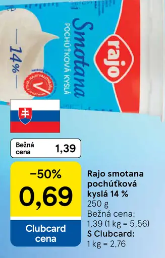 Rajo Smotana pochúťková kyslá 14%