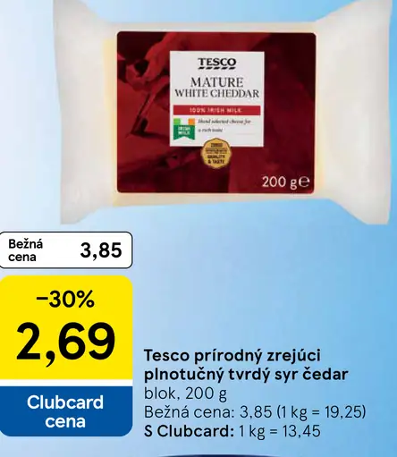 Tesco prírodný zrejúci plnotučný tvrdý syr Čedar