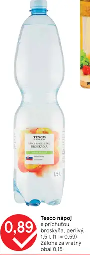 Tesco nápoj s príchuťou broskýň, perlivý
