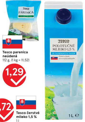 Tesco polotučné mlieko 1,5%