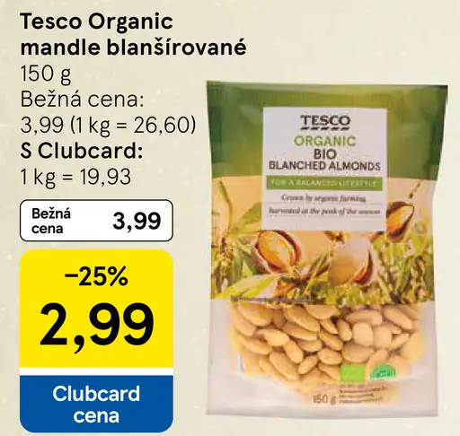 Tesco Organic mandle blanšírované