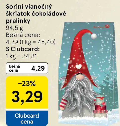 Sorini vianočný škriatok čokoládové pralinky