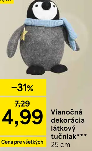 Vianočná dekorácia látkový tučniak