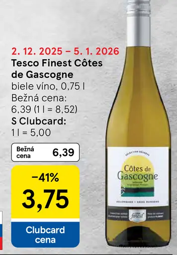 Tesco Finest Côtes de Gascogne biele víno
