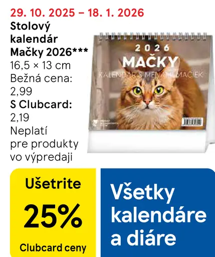 Stolový kalendár Mačky 2026