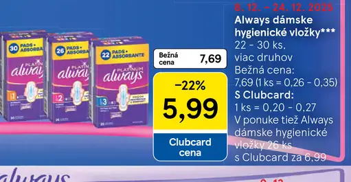 Always Dámske hygienické vložky