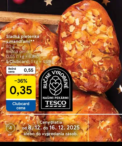 Tesco Sladká pletenka s mandľami
