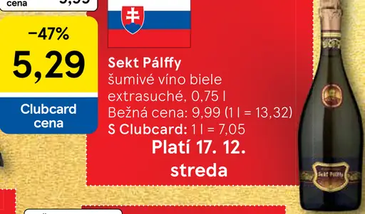 Sekt Pálffy šumivé víno biele Extra Dry