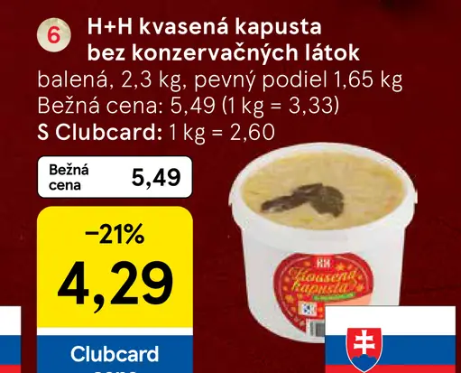 H+H kvasená kapusta bez konzervačných látok