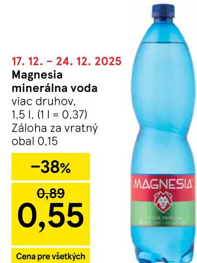 Magnesia Prírodná minerálna voda neperlivá