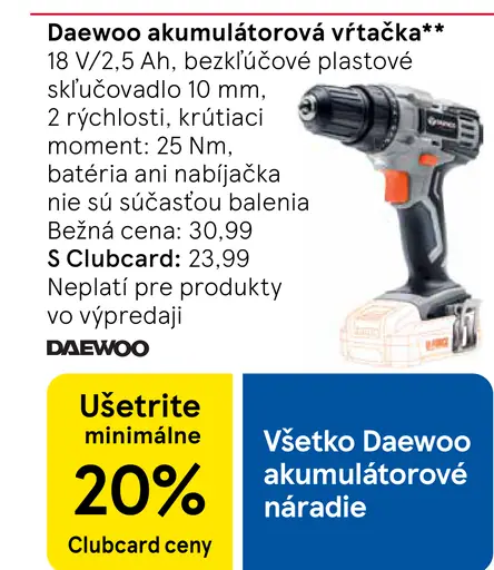 Daewoo akumulátorová vŕtačka