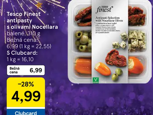 Tesco Finest antipasty s olivami Nocellara