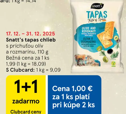 Snatt's tapas chlieb s príchuťou olív a rozmarínu
