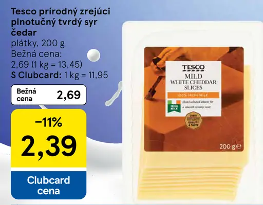 Tesco prírodný zrejúci plnotučný tvrdý syr Čedar
