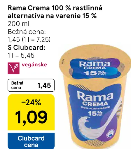 Rama Crema 100 % rastlinná alternatíva na varenie 15 %