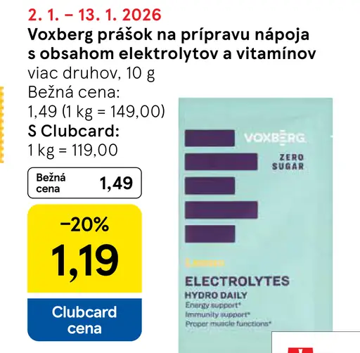 Voxberg prášok na prípravu nápoja s obsahom elektrolytov a vitamínov