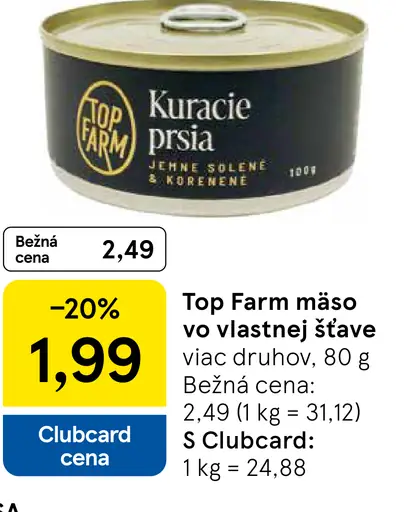 Top Farm mäso vo vlastnej šťave kuracie prsia jemne solené a korenené