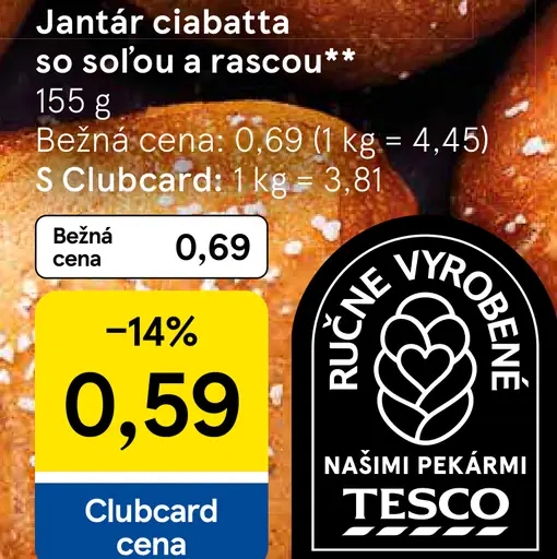 Tesco Jantár ciabatta so soľou a rascou