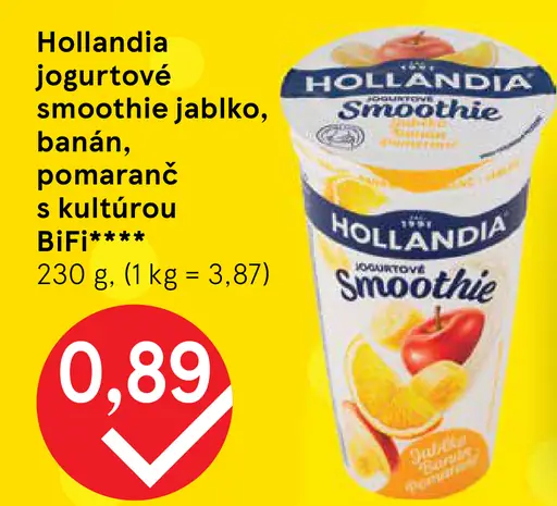 Hollandia jogurtové smoothie jablko, banán, pomaranč s kultúrou Bifí