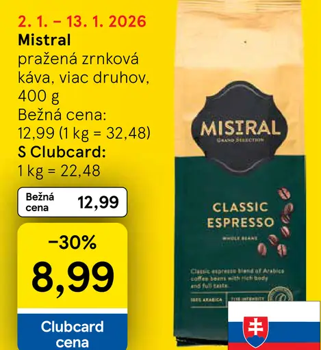 Mistral pražená zrnková káva