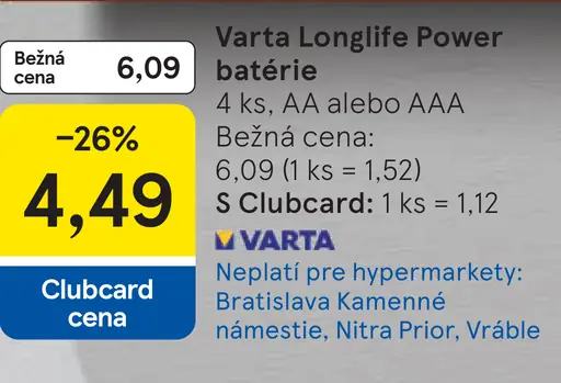Varta Longlife batérie AA alebo AAA