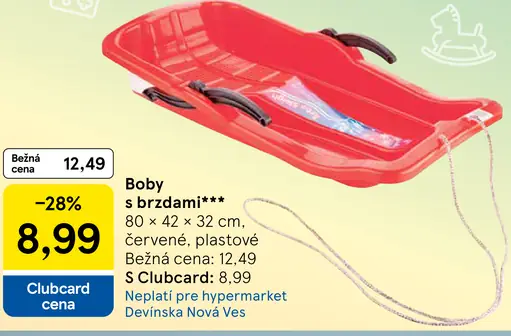Boby s brzdami červené plastové sane