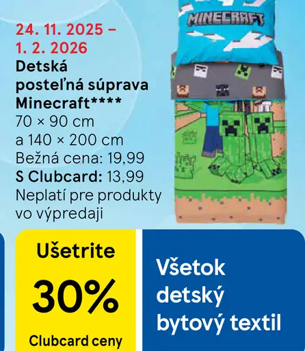 Minecraft detská posteľná súprava