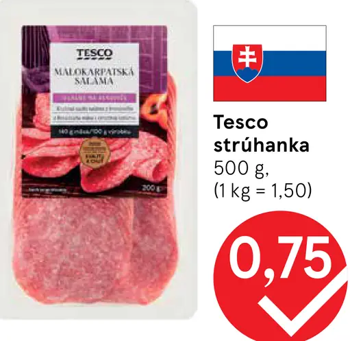 Tesco malokarpatská saláma balená
