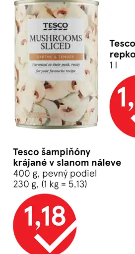 Tesco Šampiňóny krájané v slanom náleve