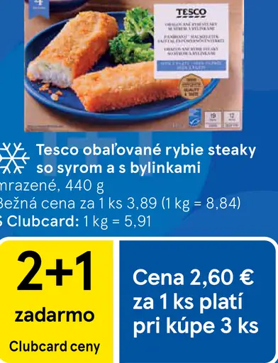 Tesco obaľované rybie steaky so syrom a s bylinkami