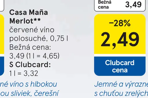Casa Maňa Merlot červené víno polosuché