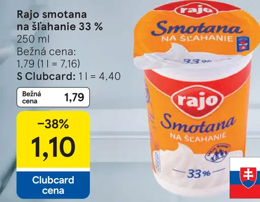 Rajo Smotana na šľahanie 33%